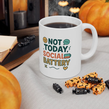 Not Today Social Battery Mug – Funny Ceramic Coffee Cup
