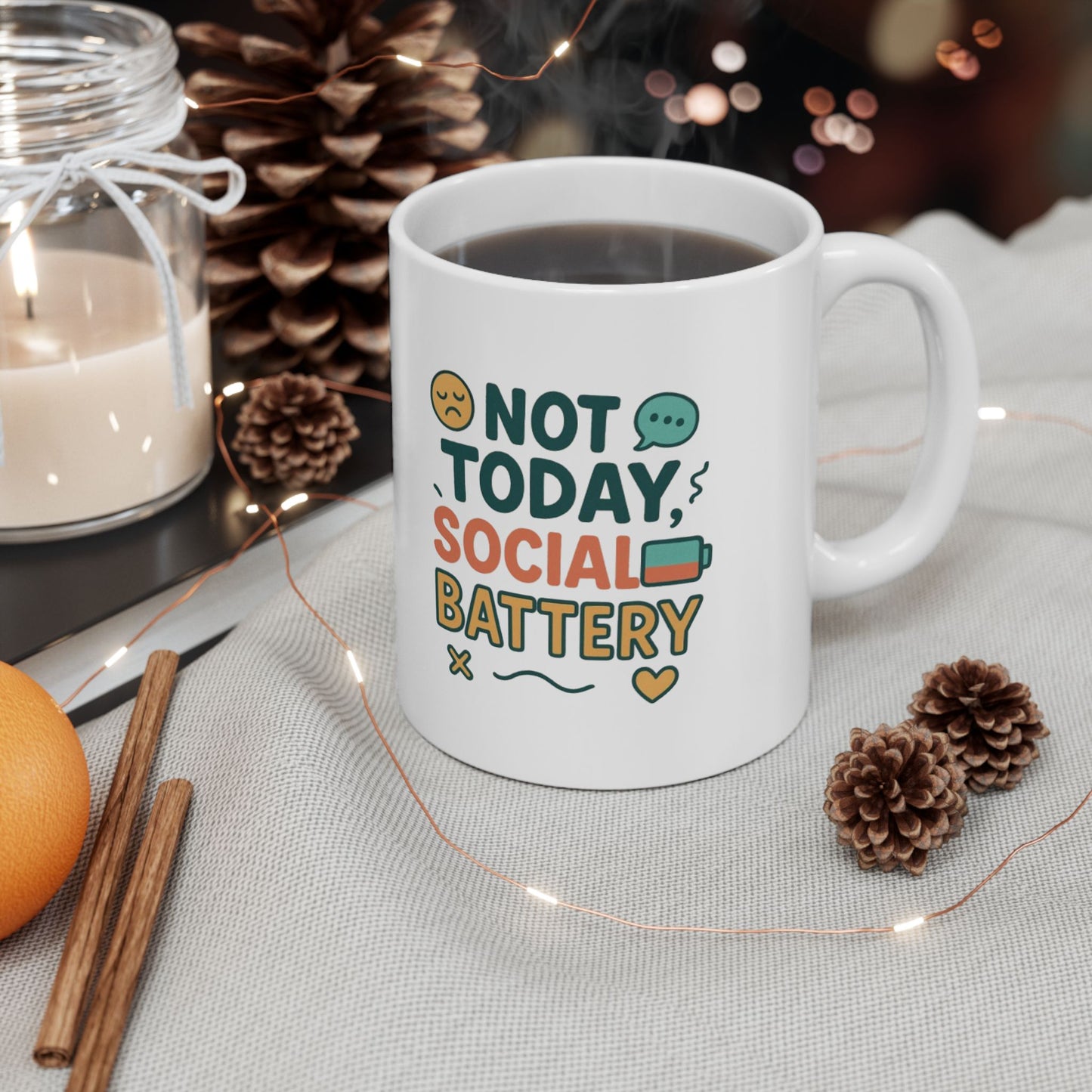 Not Today Social Battery Mug – Funny Ceramic Coffee Cup